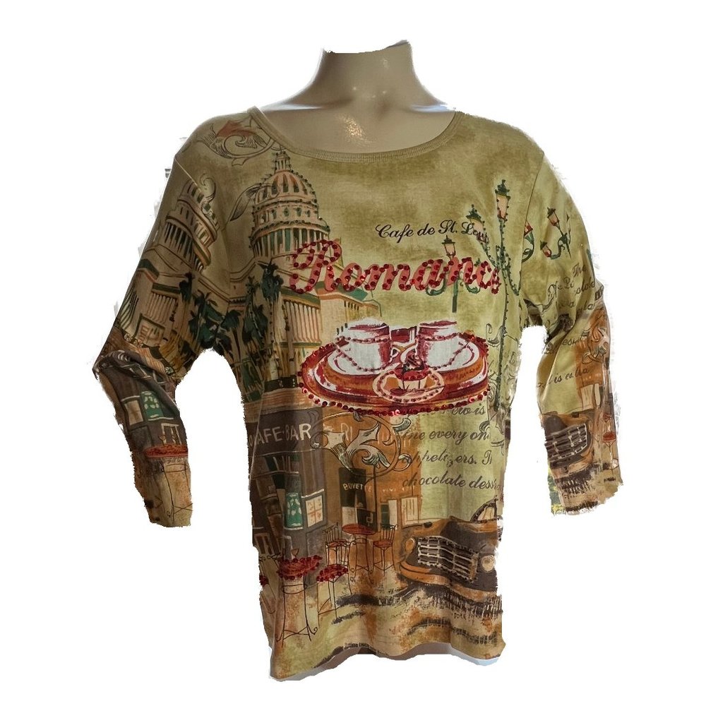 TAKE TWO KHAKI ROMANCE WITH SEQUINS AND MULIT COLOR NWT SIZE XL